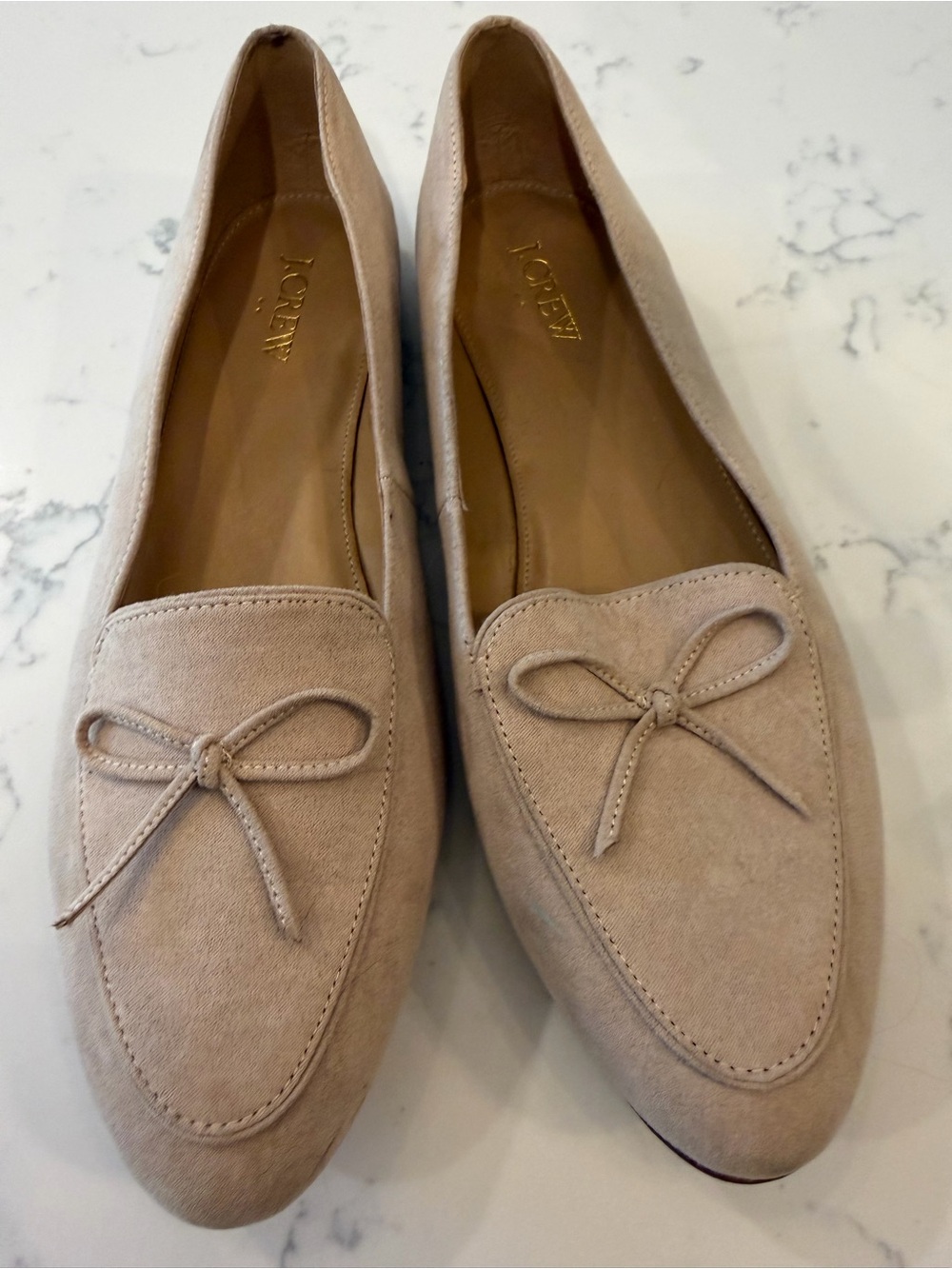 J. Crew Suede Bow Loafers in Taupe